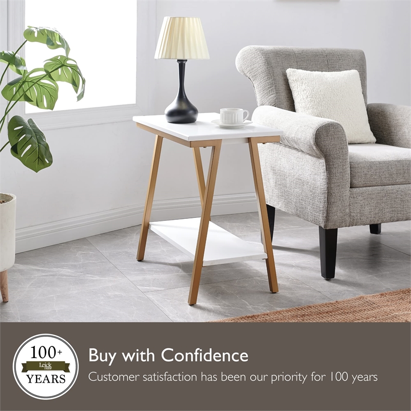 Bowery Hill Narrow Wood Side Table with Metal Frame in White