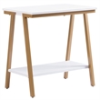 Bowery Hill Narrow Wood Side Table with Metal Frame in White