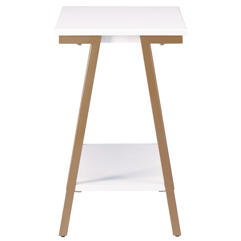Bowery Hill Narrow Wood Side Table with Metal Frame in White