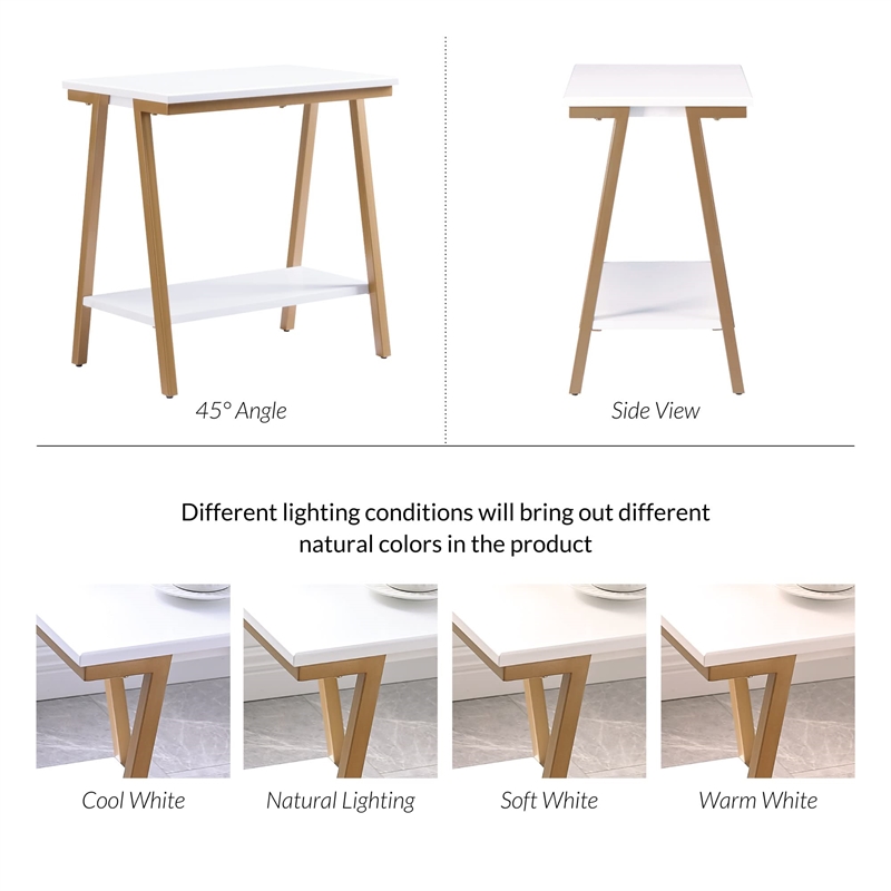 Bowery Hill Narrow Wood Side Table with Metal Frame in White