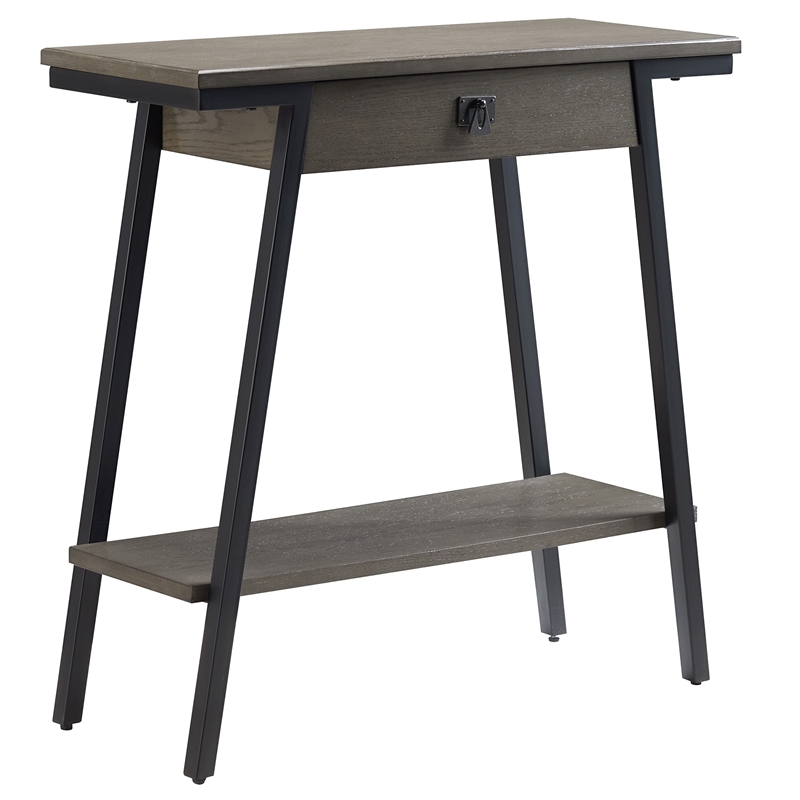 Bowery Hill Wood and Metal Console Table with Drawer in Gray