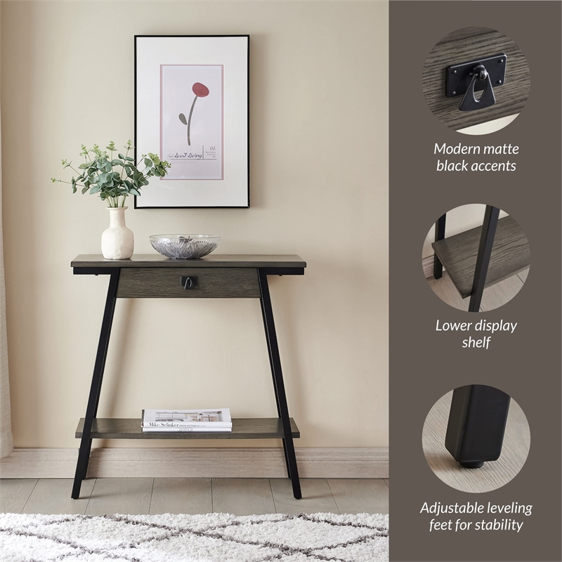Bowery Hill Wood and Metal Console Table with Drawer in Gray