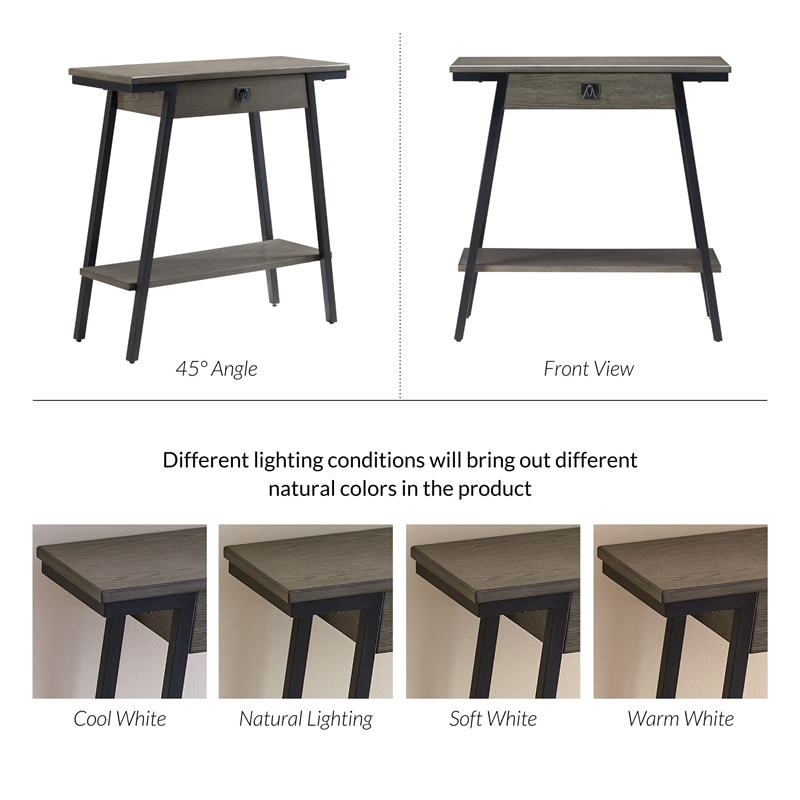 Bowery Hill Wood and Metal Console Table with Drawer in Gray