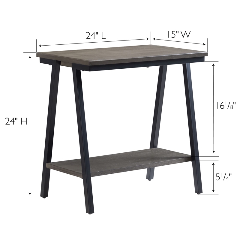 Bowery Hill Contemporary Narrow Wood Side Table with Metal Frame in Gray