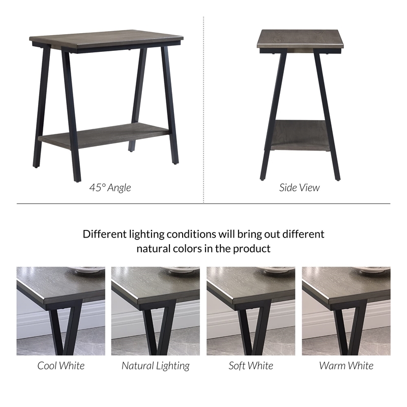 Bowery Hill Contemporary Narrow Wood Side Table with Metal Frame in Gray