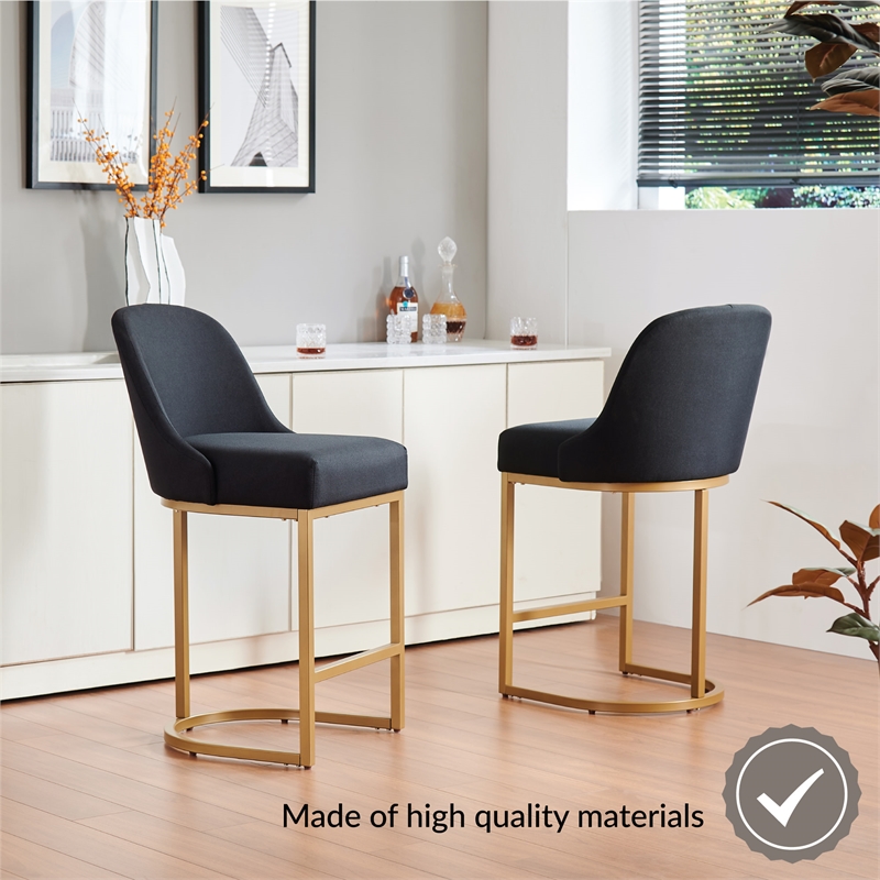 Bowery Hill Barrelback Metal Counter Stool Set of 2 in Gold/Black