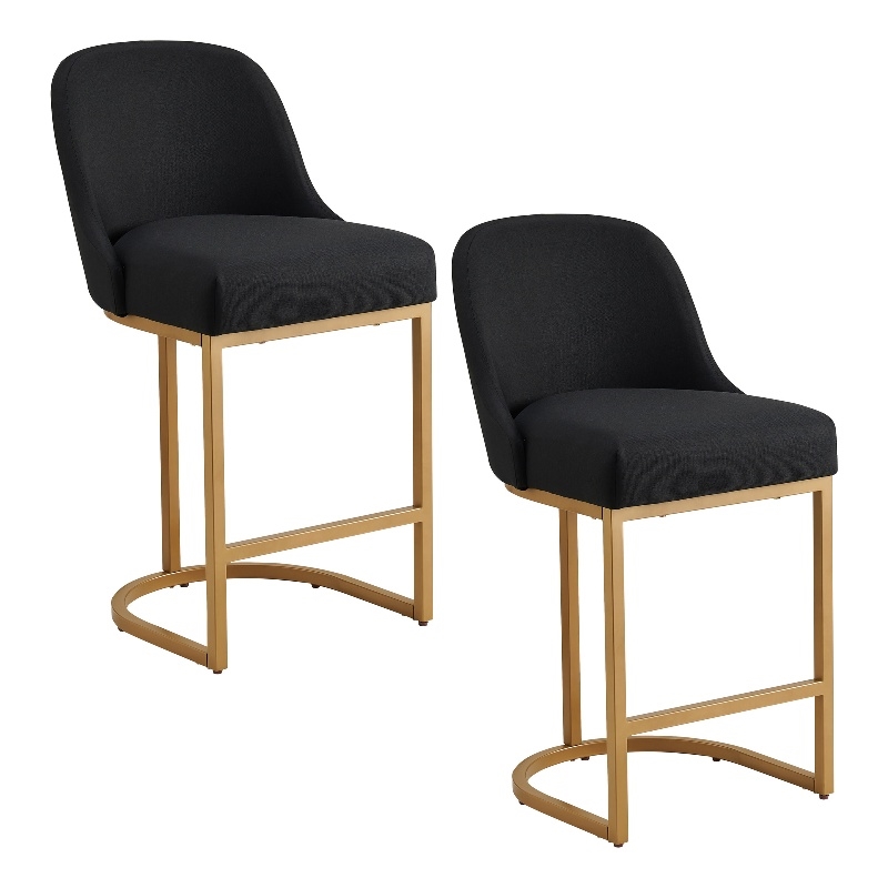 Bowery Hill Barrelback Metal Counter Stool Set of 2 in Gold/Black