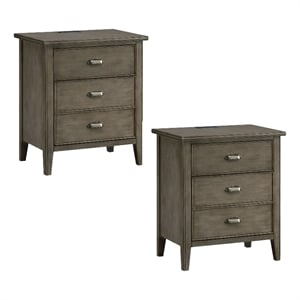 Bowery Hill Traditional Solid Wood Gray Nightstand with USB-C Charging Set of 2