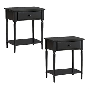 Bowery Hill Traditional Wood Nightstand with USB-C Charging Set of 2 in Black