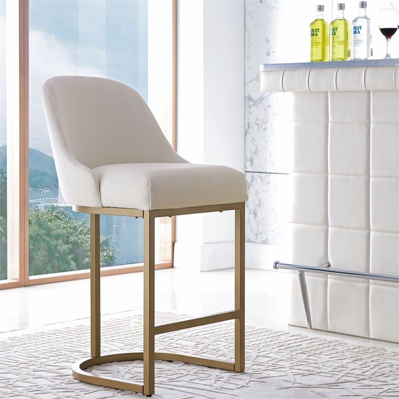 Bowery Hill Barrelback Counter Stool with Gold Metal Base Set of 4 in White
