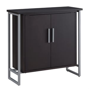 Bowery Hill Wood Foyer Cabinet with Adjustable Shelf in Black/Satin Nickel