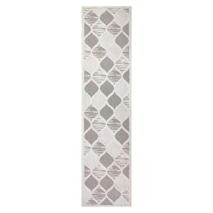 Bowery Hill Quatrefoil Indoor Outdoor Area Rug Runner 2' x 8' in Gray/Ivory