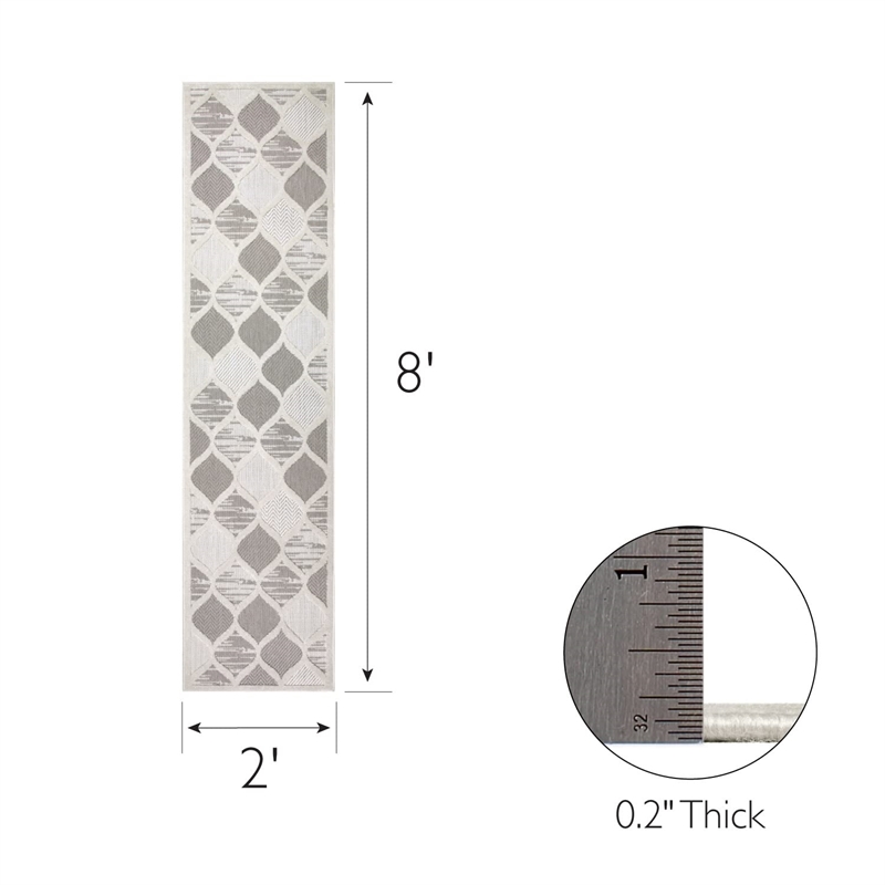 Bowery Hill Quatrefoil Indoor Outdoor Area Rug Runner 2' x 8' in Gray/Ivory