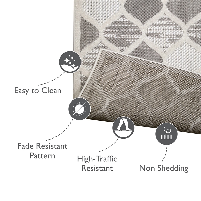 Bowery Hill Quatrefoil Indoor Outdoor Area Rug Runner 2' x 8' in Gray/Ivory