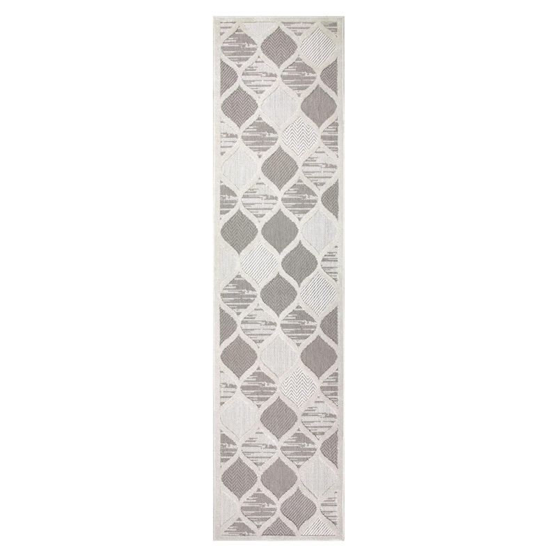 Bowery Hill Quatrefoil Indoor Outdoor Area Rug Runner 2' x 8' in Gray/Ivory
