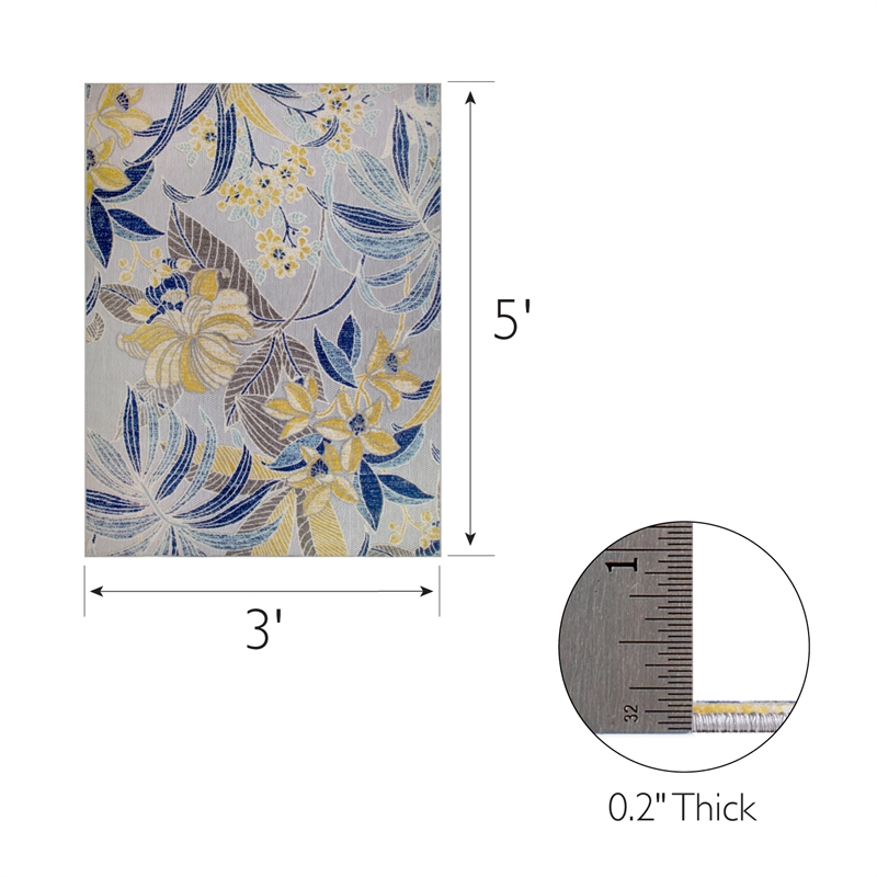 Bowery Hill Floral Indoor Outdoor Area Rug 3' x 5' in Gray/Gold/Blue
