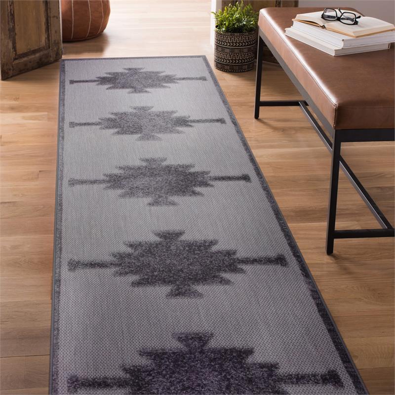 Bowery Hill Southwestern Indoor/Outdoor Area Dark/Light Gray Rug Runner 2' x 8'