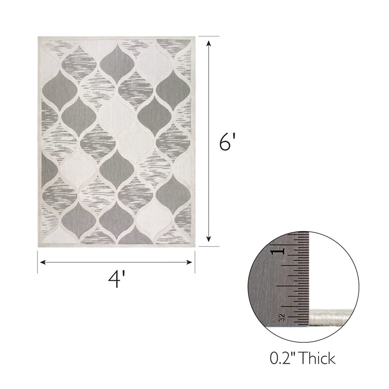 Bowery Hill Quatrefoil Indoor Outdoor Area Rug 4' x 6' in Gray/Ivory
