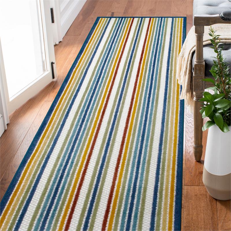 Bowery Hill Colorful Line Indoor Outdoor Area Rug Runner 2' x 8' in Multi-Color