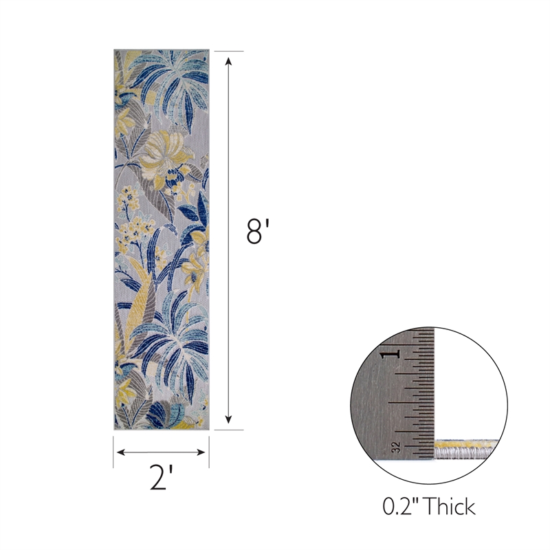 Bowery Hill Floral Indoor Outdoor Area Rug Runner 2' x 8' in Gray/Gold/Blue