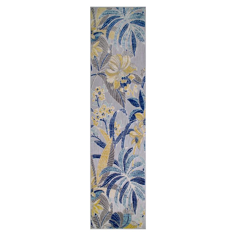 Bowery Hill Floral Indoor Outdoor Area Rug Runner 2' x 8' in Gray/Gold/Blue
