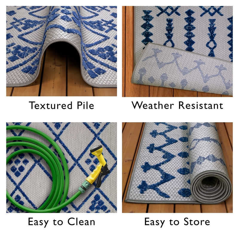 Bowery Hill Gray with Blue Moroccan Indoor Outdoor Area Rug 3' x 5'