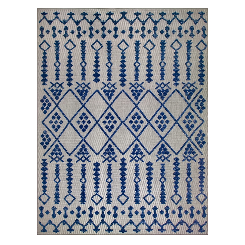 Bowery Hill Gray with Blue Moroccan Indoor Outdoor Area Rug 4' x 6'