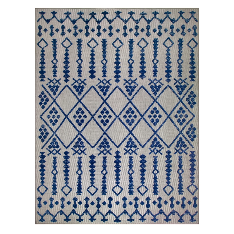 Bowery Hill Gray with Blue Moroccan Indoor Outdoor Area Rug 5'3