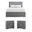 Bowery Hill Queen Bed and 2 Nightstands Set in Gray Solid Wood