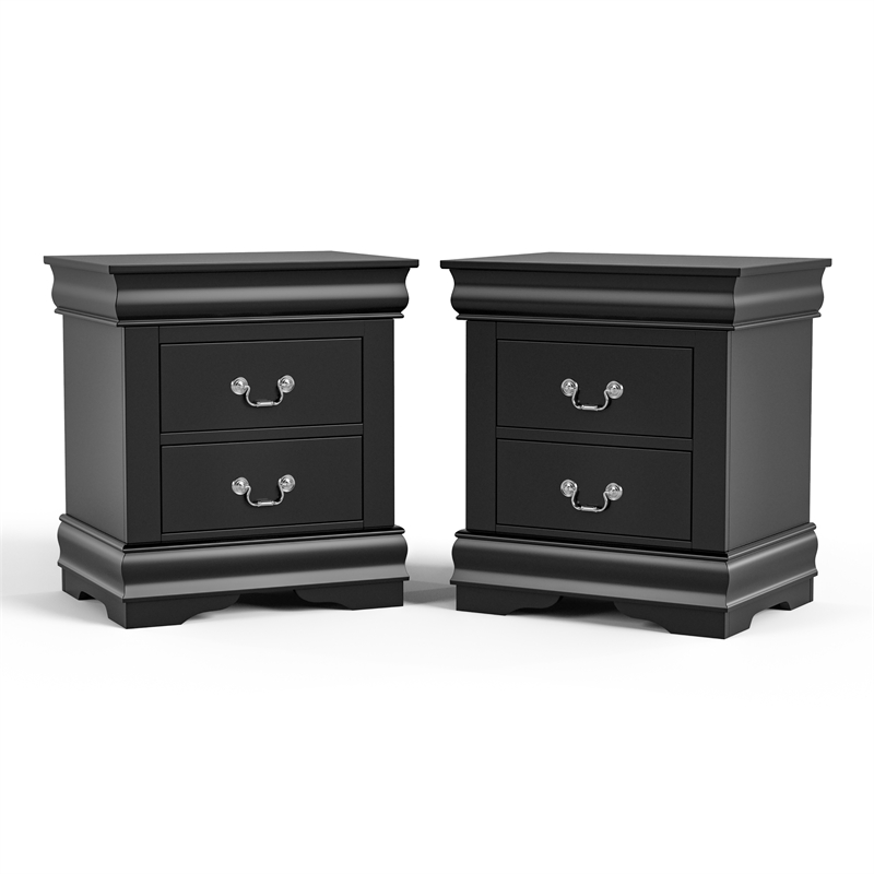 Bowery Hill Transitional Queen Bed and 2 Nightstands Set in Black