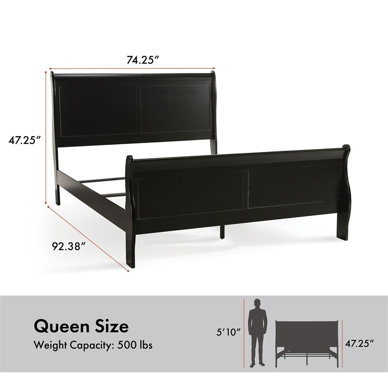 Bowery Hill Transitional Queen Bed and 2 Nightstands Set in Black