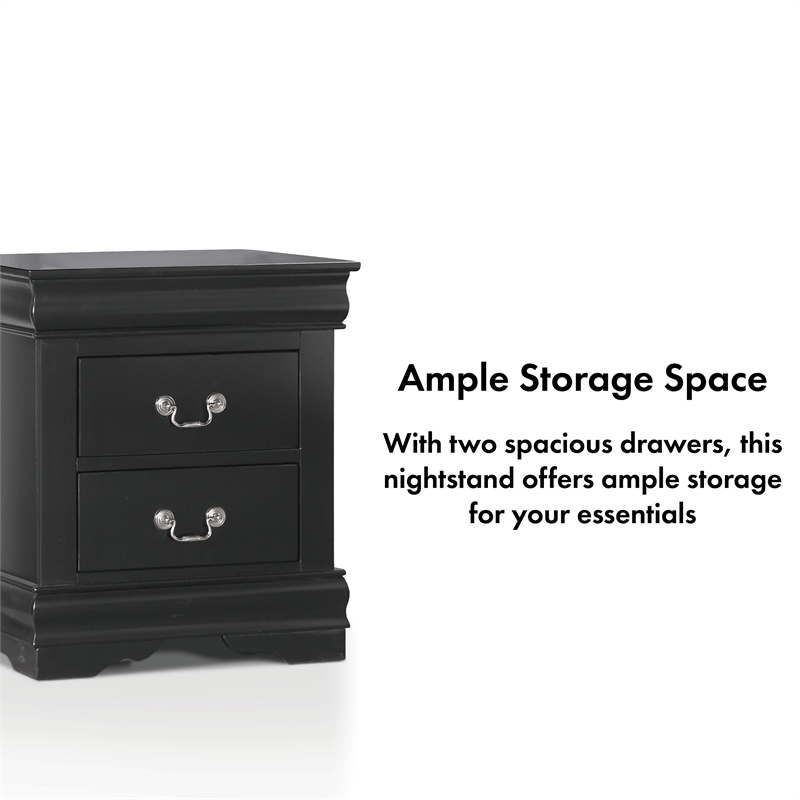 Bowery Hill Transitional Queen Bed and 2 Nightstands Set in Black