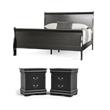 Bowery Hill Transitional Queen Bed and 2 Nightstands Set in Black