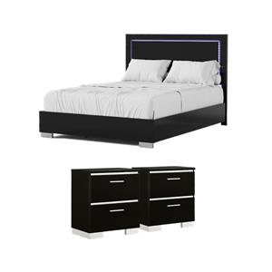 Bowery Hill Contemporary Eastern King Bed and 2 Nightstands Set in Black