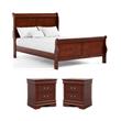 Bowery Hill Cherry Sleigh Bed and 2 Nightstands Set