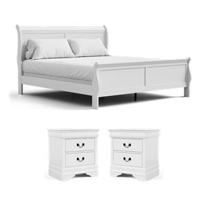 Bowery Hill King Sleigh Bed and 2 Nightstands Set in White