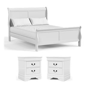 Bowery Hill Queen Panel Bed and 2 Nightstands Set in White