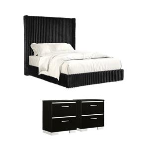 Bowery Hill 3-Piece Bedroom Set of 2 Nightstands and Queen Bed