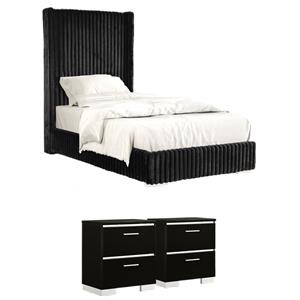 Bowery Hill 3-Piece Bedroom Set of 2 Nightstands and Twin Bed