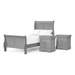 Bowery Hill Wood 3-Piece Twin Bedroom Set in Gray with Sleigh Bed