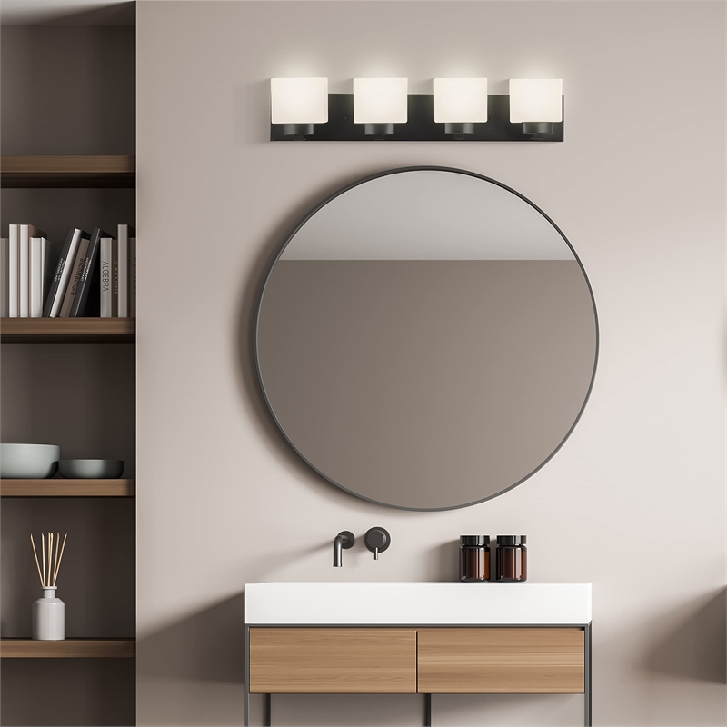 Bowery Hill Stainless Steel Bath Light in Matte Black 4-Light