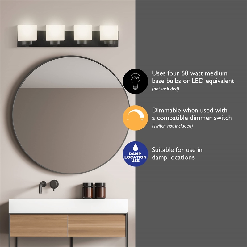 Bowery Hill Stainless Steel Bath Light in Matte Black 4-Light