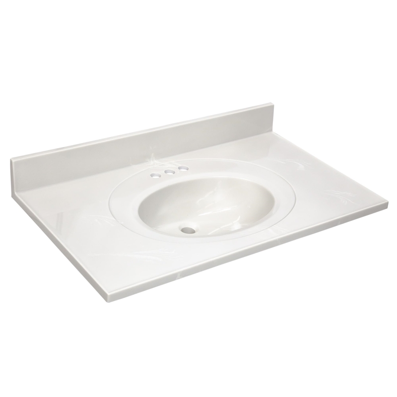 Bowery Hill Cultured Marble White on White Vanity Top 37 Inch x 22 Inch
