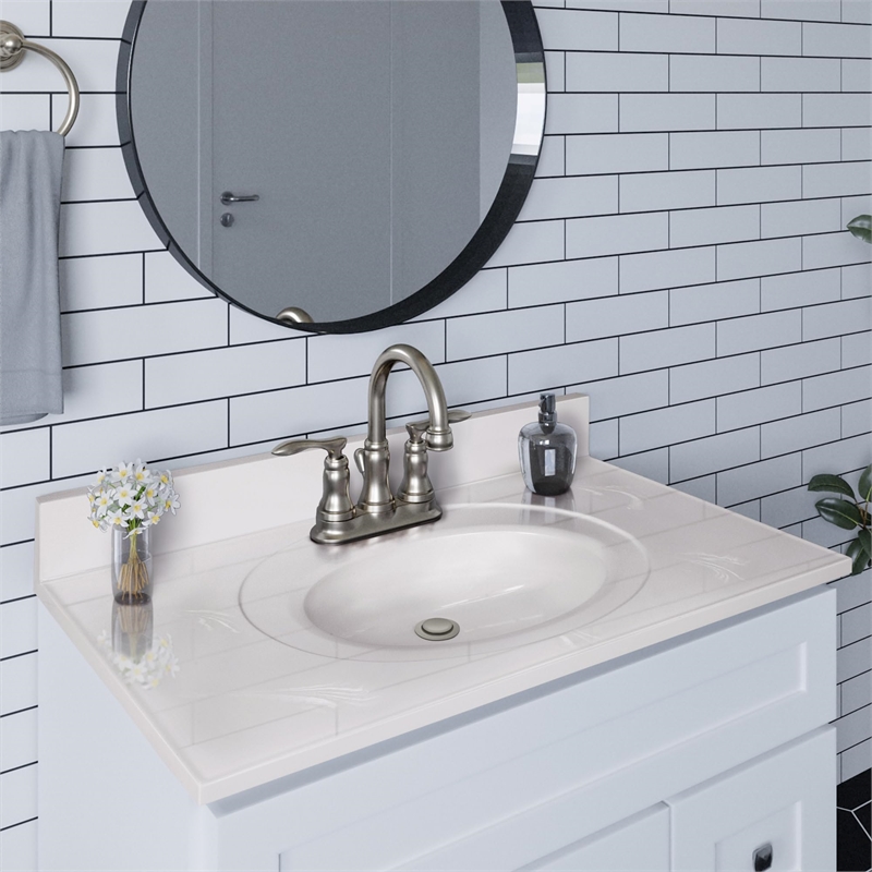 Bowery Hill Cultured Marble White on White Vanity Top 37 Inch x 22 Inch