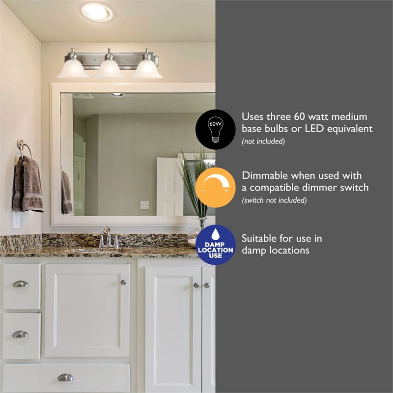 Bowery Hill 3-Light Stainless Steel Vanity Light in Satin Nickel