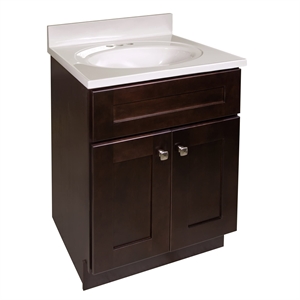 Bowery Hill Vanity in Espresso w/ White Marble Top Fully Assembled 25&quot