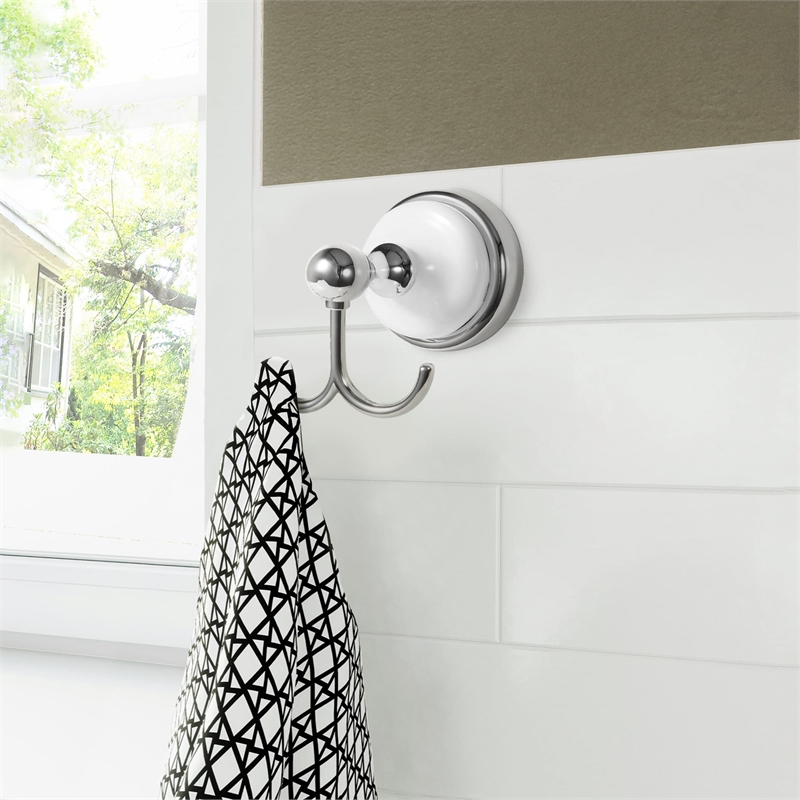 Bowery Hill Traditional Stainless Steel Robe Hook in Chrome/White