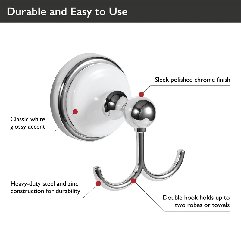 Bowery Hill Traditional Stainless Steel Robe Hook in Chrome/White