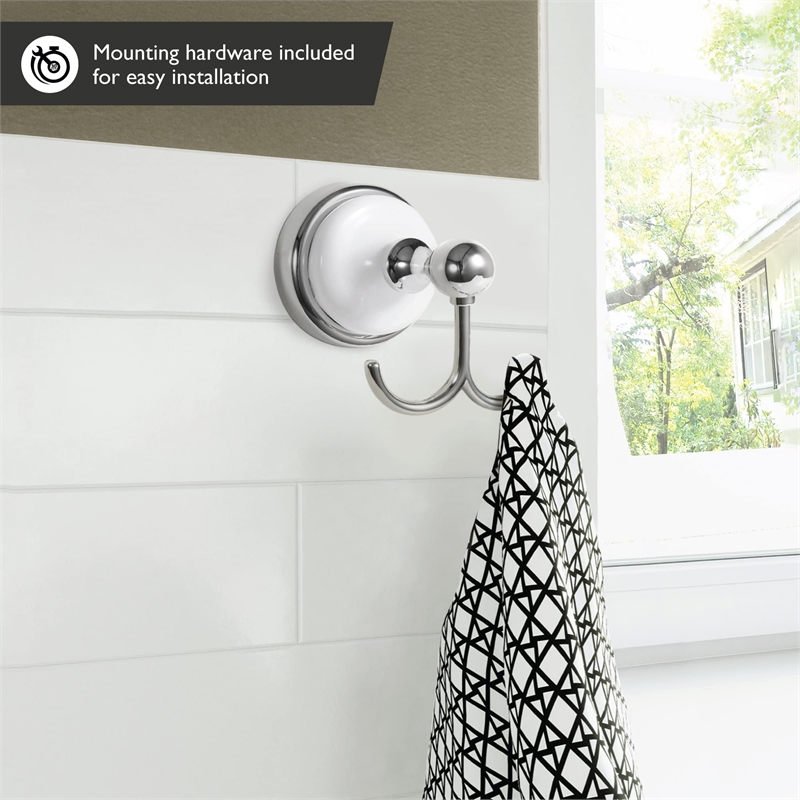 Bowery Hill Traditional Stainless Steel Robe Hook in Chrome/White
