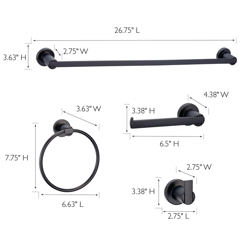 Bowery Hill Metal Bathroom Accessory Kit in Matte Black 4-Piece